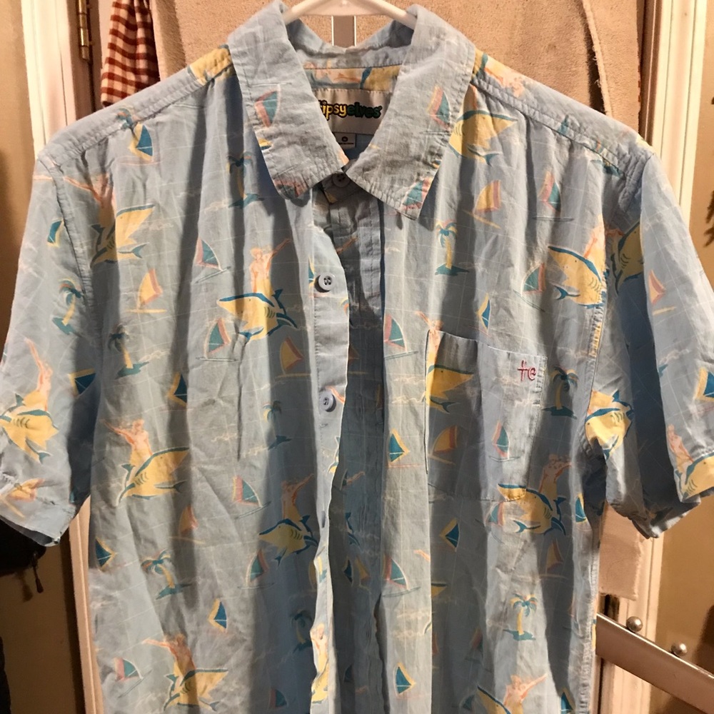 Tipsy Elves Men’s Hawaiian Palm Trees Shark Shirt